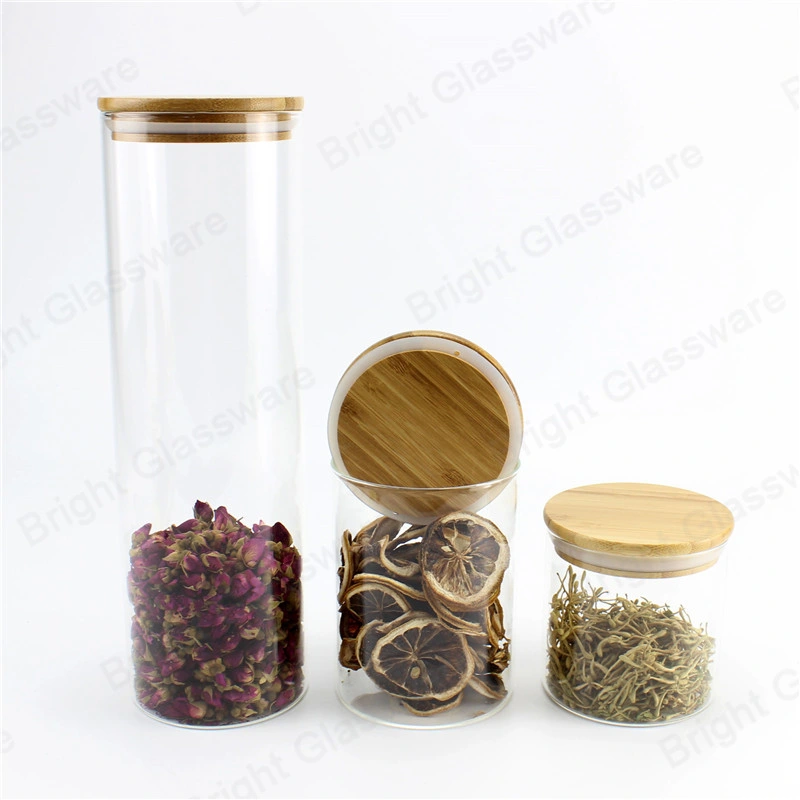 High Quality Borosilicate Glass Storage Jar with Bamboo Wooden Lid