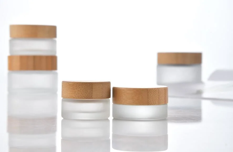 Glass Cosmetic Packaging Cream Jar with Wooden Lid 5g 10g 20g 30g 50g 100g