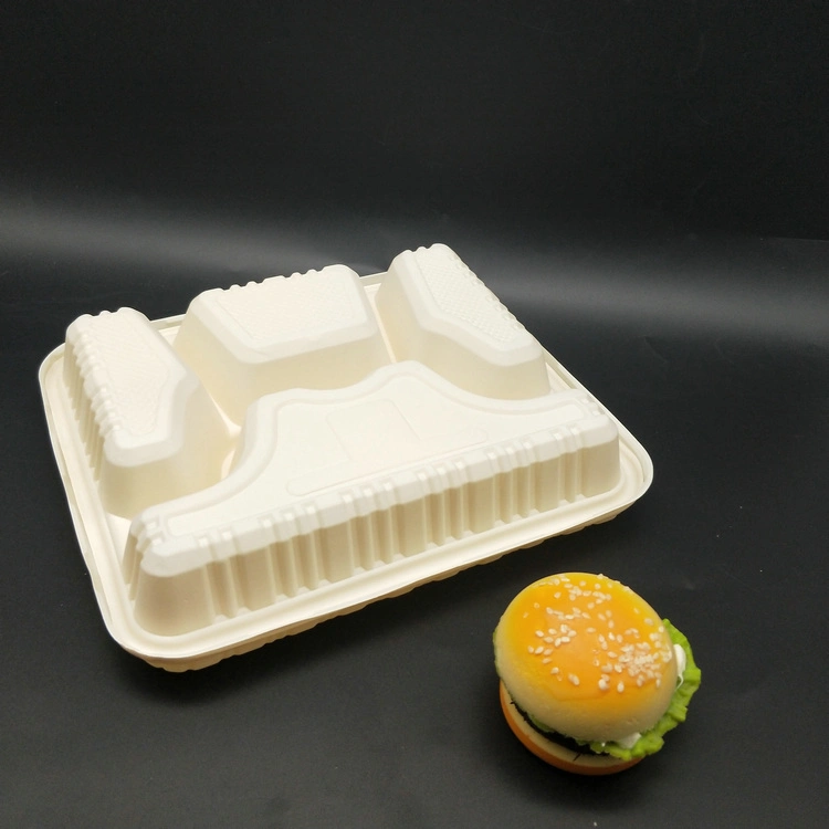 100% Biodegradable Large 1000ml 3rd Part Corn Starch Food Tray Rectangle Plate with Lid