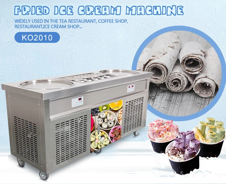 Ce RoHS Double Round Pan Fry Ice Cream Machine with 10 Freeze Hoppers