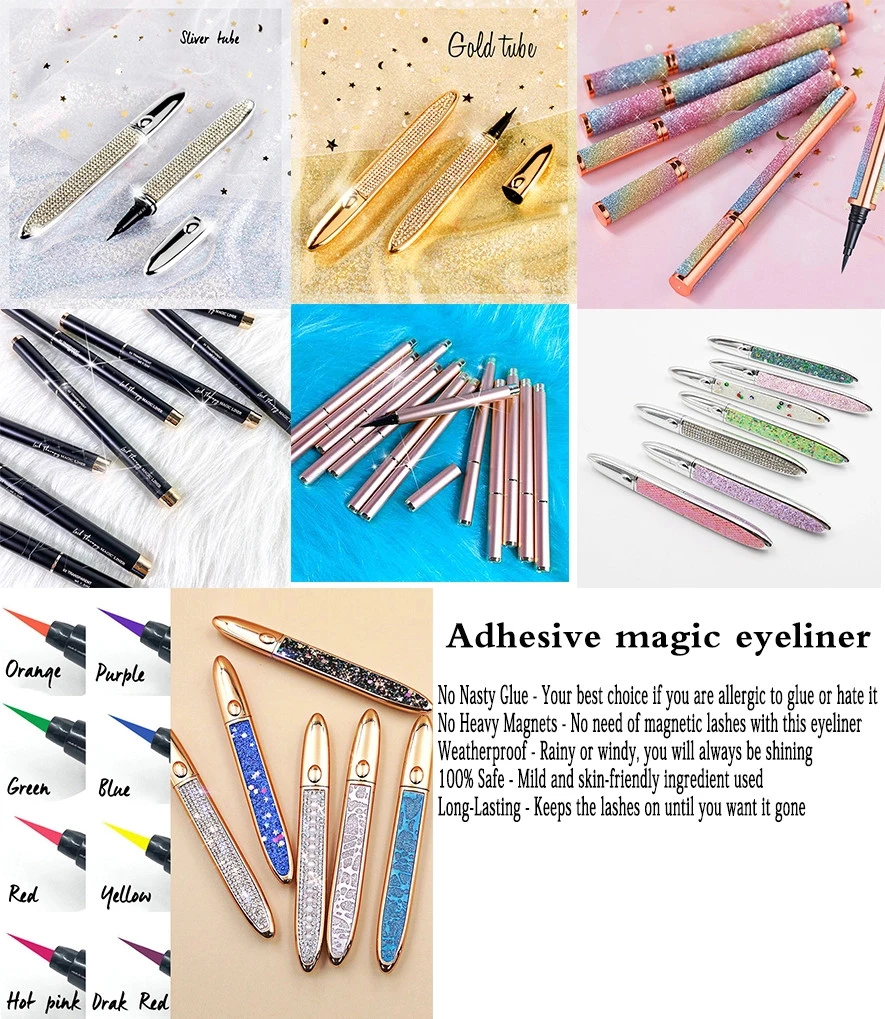 Waterproof Glitter Eyeliner Lash Glue Eyeliner Pen, Private Label Magnetic Adhesive Eyeliner Pen