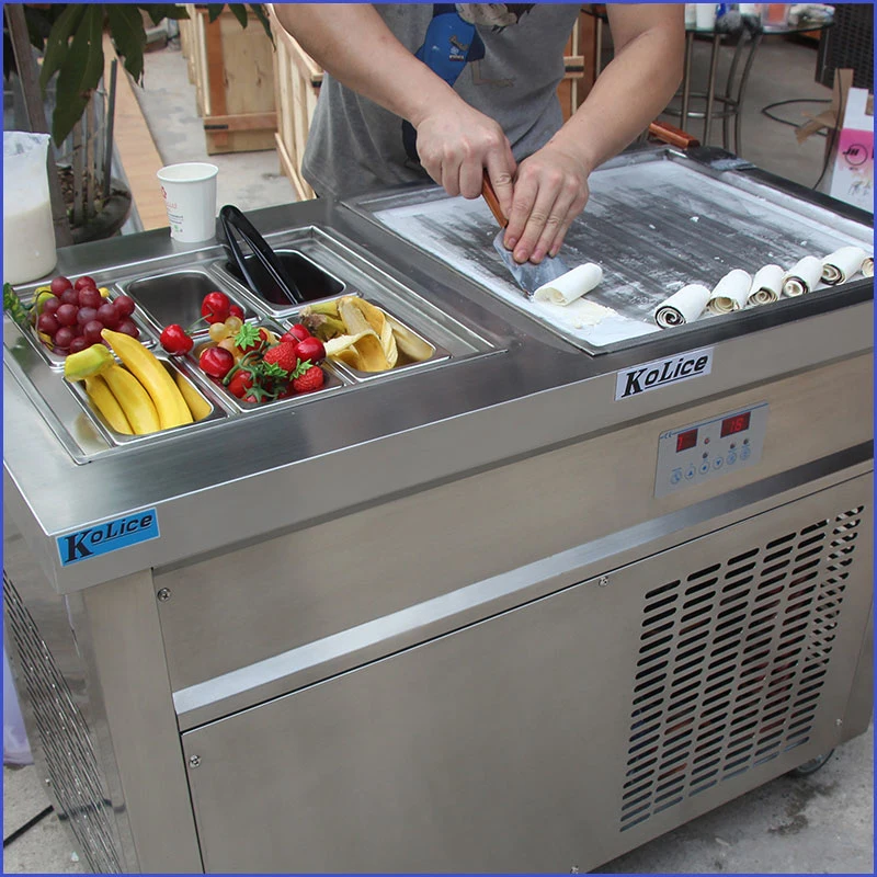 Single Square Pan Fry Ice Cream Roll Machine with 6 Cooling Buckets