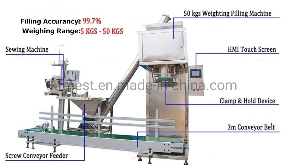 Automatic Animal Feed Additive Dry Powder 5-50kg Bag Filling Machine for Seasoning Baking Powder