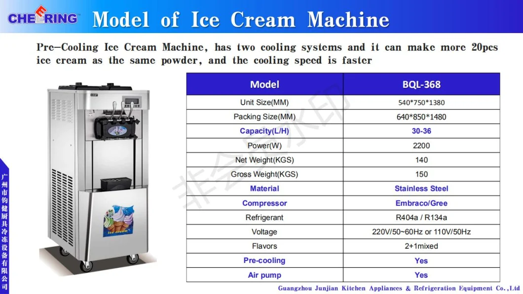 Bql-198 Counter Top Three Flavor Soft Ice Cream Machine with Pre-Cooling System