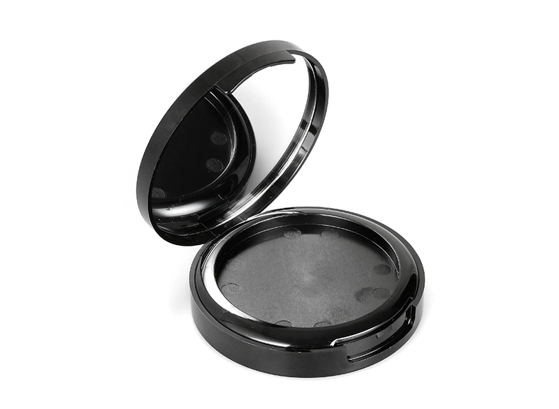 Round Black Plastic Empty Pressed Powder Compact Packaging for Pressed Powder with Mirror