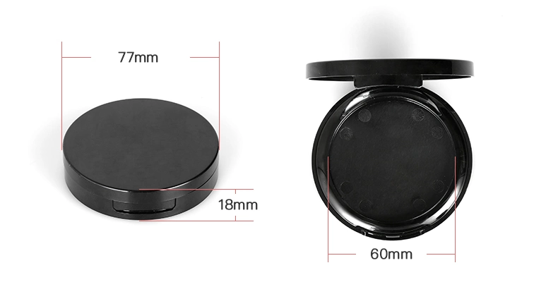 Round Black Plastic Empty Pressed Powder Compact Packaging for Pressed Powder with Mirror