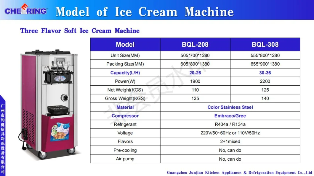 Cheering Junjian Commercial Pre Cooling Air Pump Soft Ice Cream Snack Machine Yogurt Maker