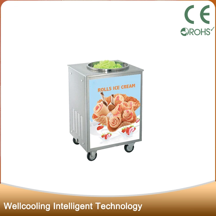 Well Cooling Single Pan Thailand Style Roll Fry Ice Cream Machine with Flat Table 110V