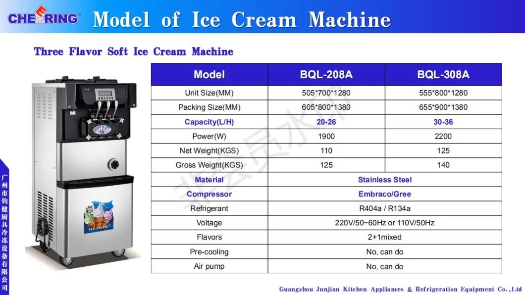 Bql-198 Three Flavor Soft Ice Cream Machine with Pre-Cooling System
