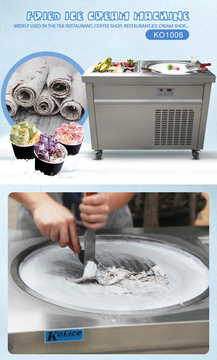 Single Pan Roll Ice Cream Machine with 6 Cooling Buckets