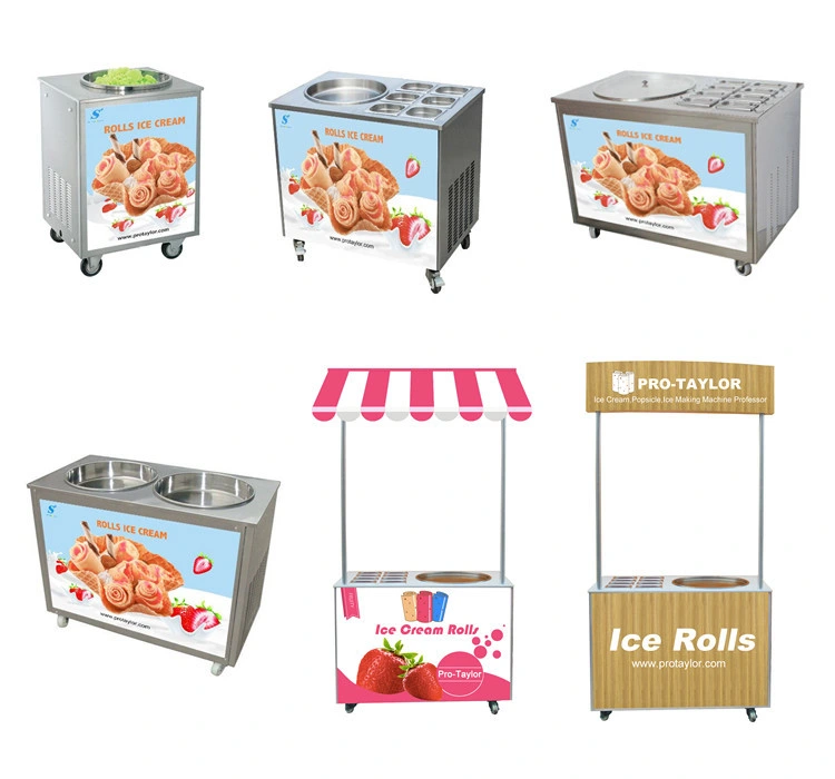 Well Cooling Single Pan Thailand Style Roll Fry Ice Cream Machine with Flat Table 110V
