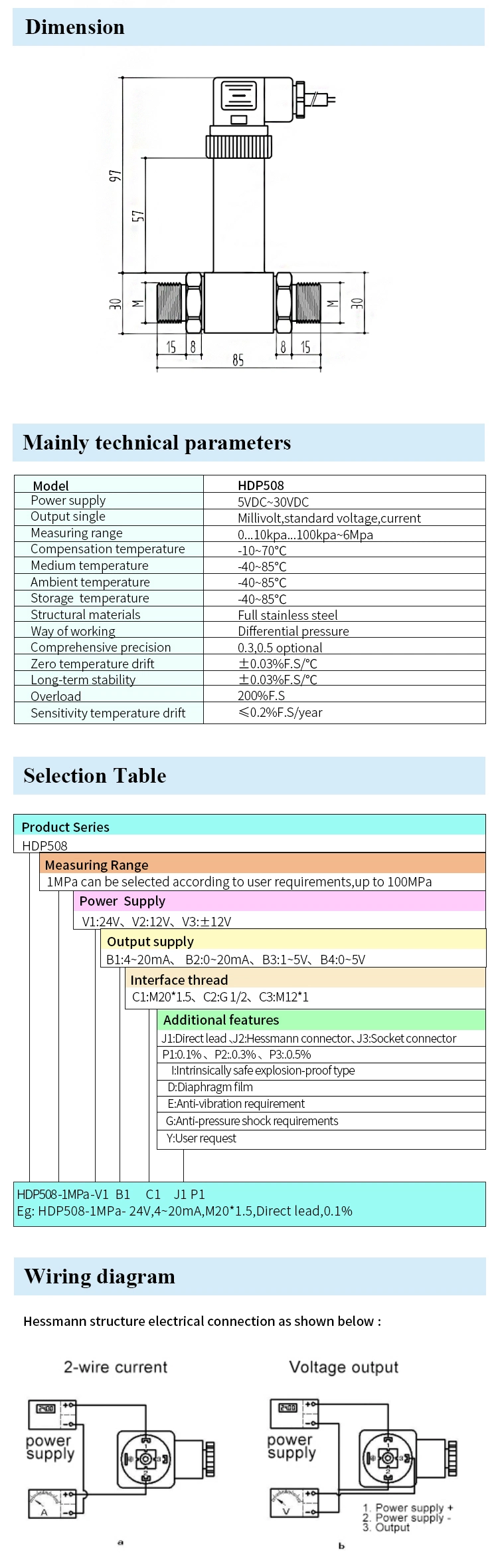 4-20mA Piezoresistive Differential Pressure Transmitter LNG Differential Pressure Transmitter