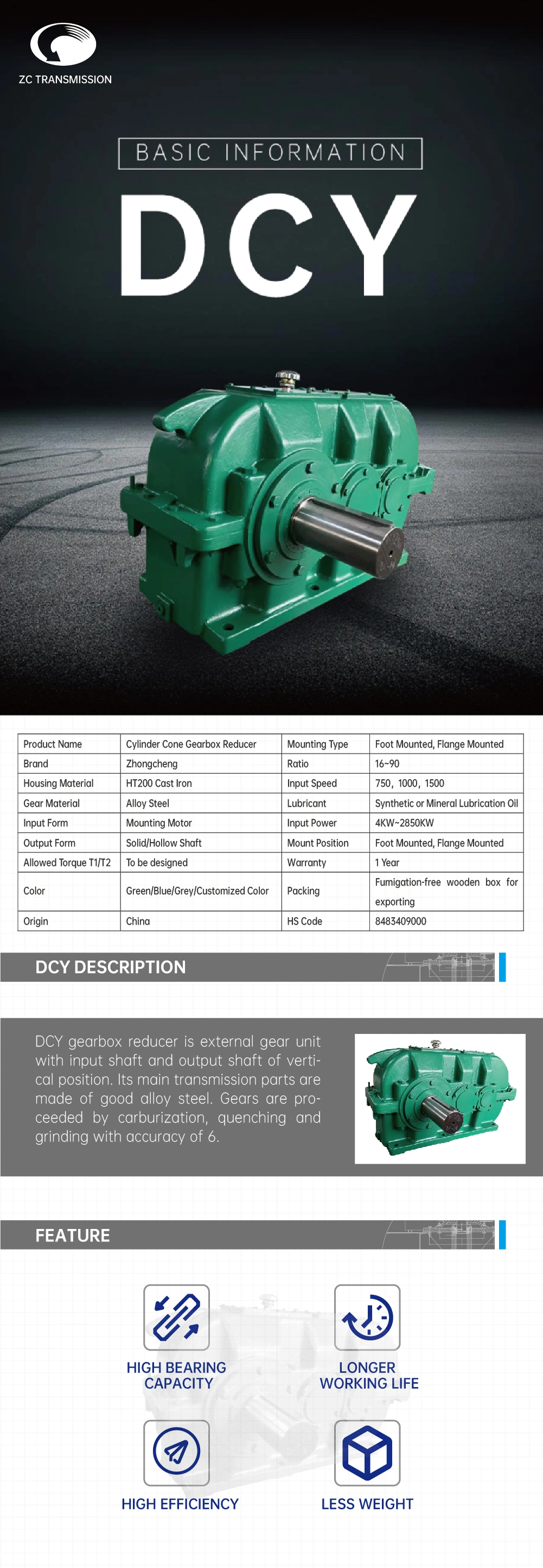 Dcy315 Bevel Gearbox Reducer/Hardened Gear Reducer/Geared Reducer/Gearbox