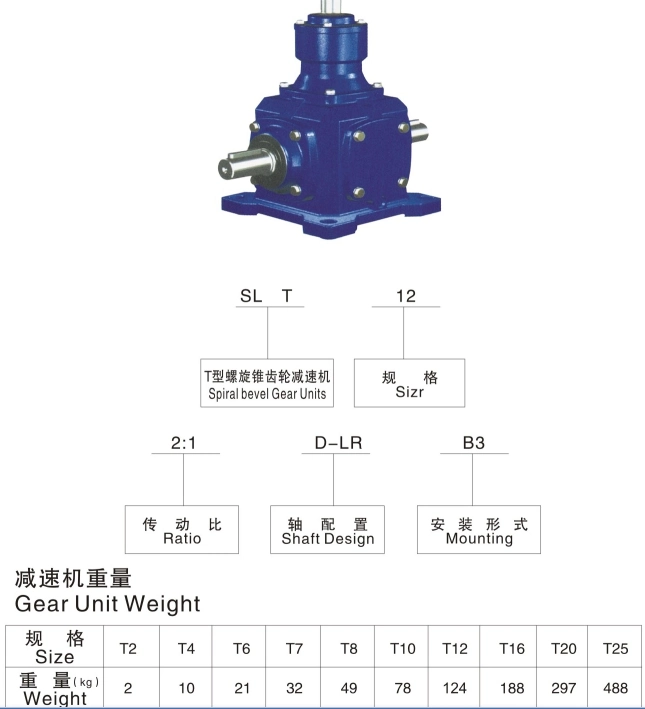 T Series Spiral Bevel Gear Reducer Worm Gear Reducer Agricultural Gearbox Reducers