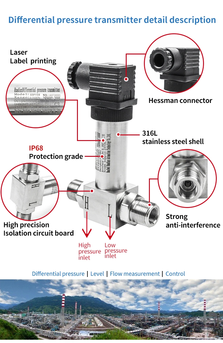 4-20mA Smart Differential Pressure Transmitter RS485 Differential Pressure Sensor