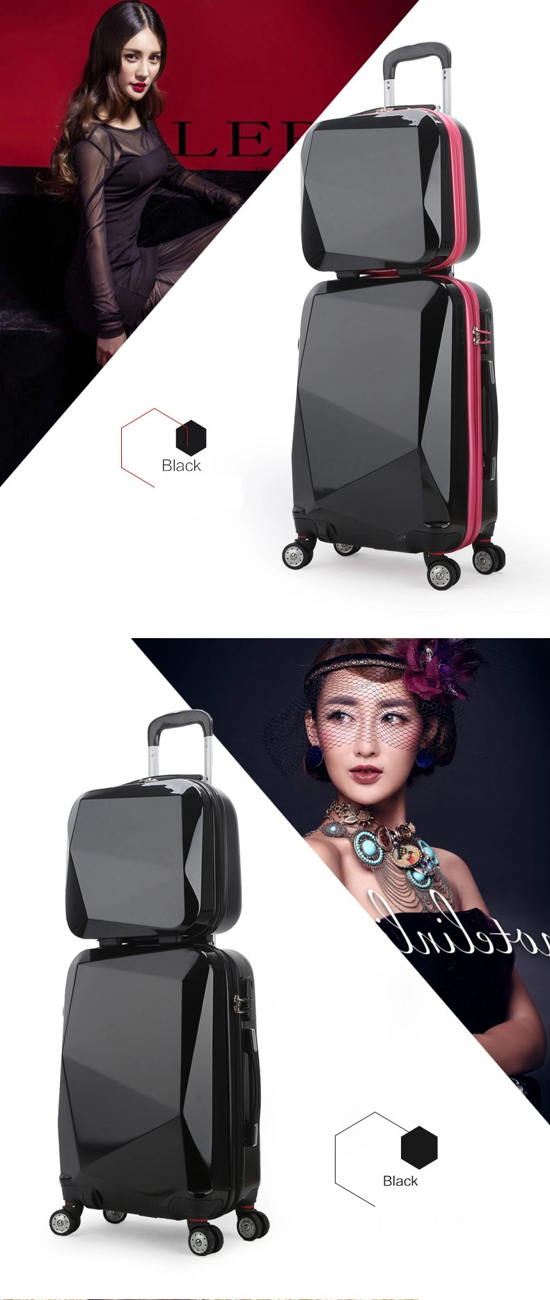 Cheap Sky Travel Time Rolling Custom Luggage with Transparent PC Diamonds Luggage Cover