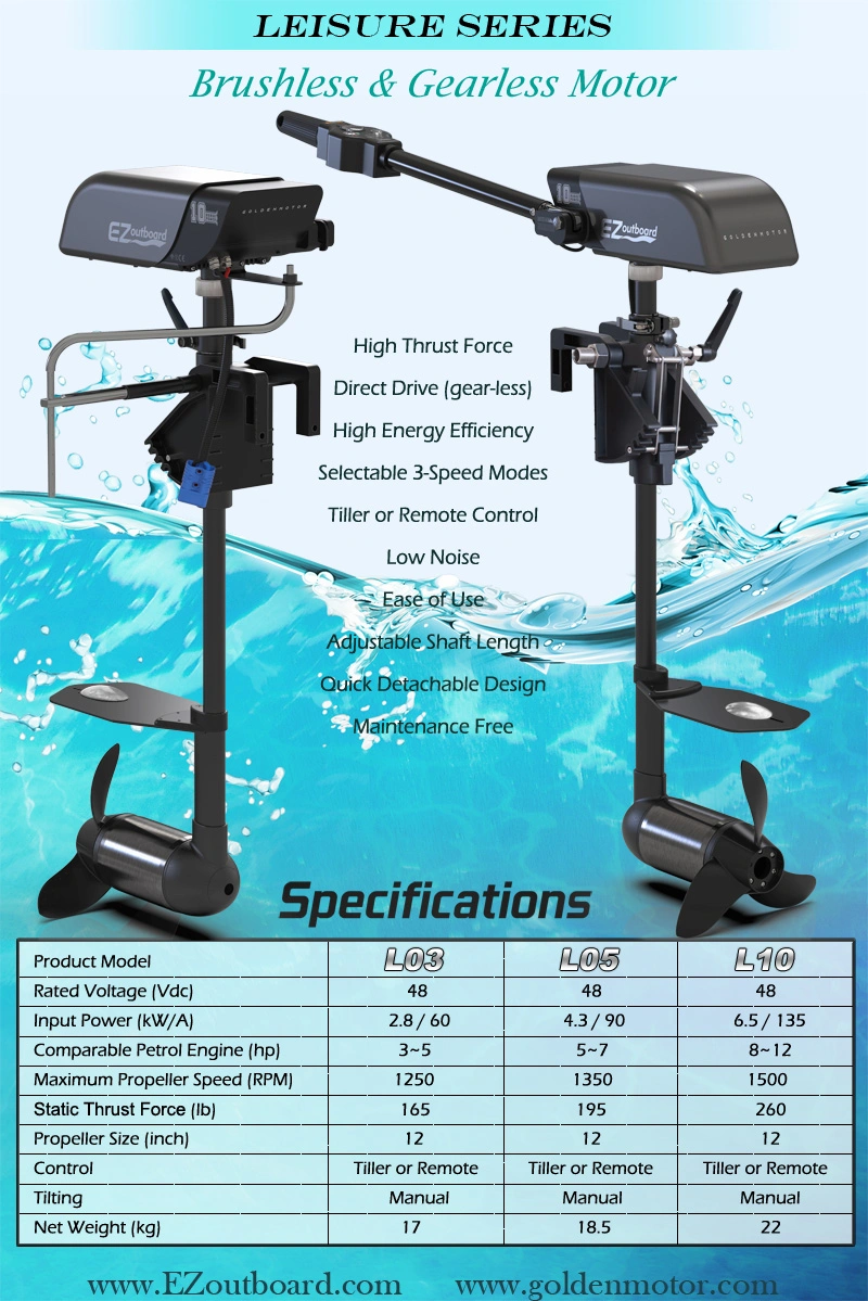 48V 10HP 6.5KW Gear-less, Brushless, Shaft-less Pure Electric Propulsion outboard /boat engine /outboard engine /outboard motor EZ-L10 with remote control