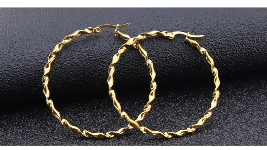 Fashion Jewelry Stainless Steel Twisted Flat Wire Twist Big Earrings Fashion Shrimp Male Clasp Earrings Er0105