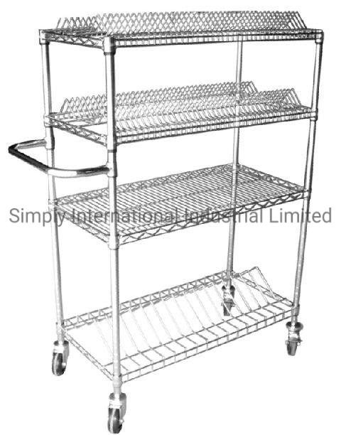 Mobile Chrome Plated Wire Cart Silver Reel Component Display Wire Trolley
