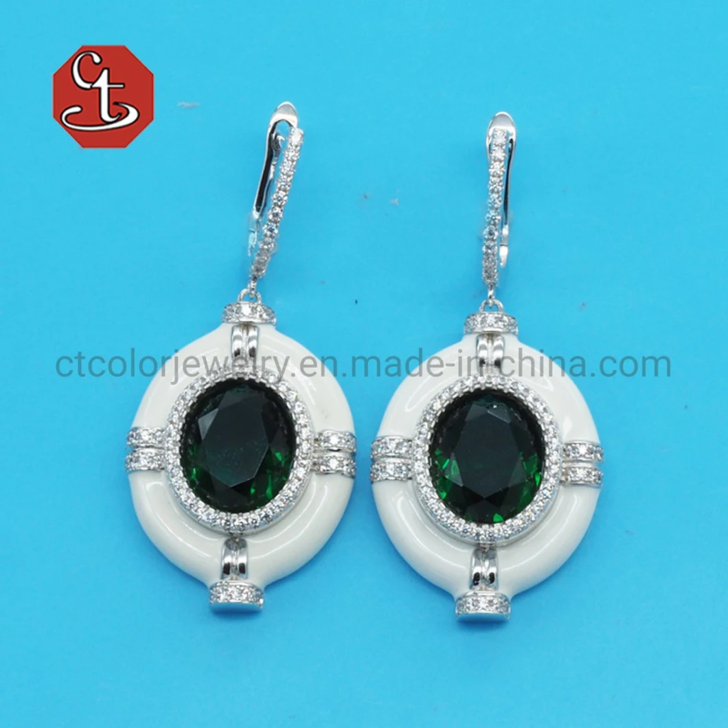 Created Black Onyx Silver Earring Gem Stone Jewelry with Enamel Elegant Sterling 925 Silver Jewelry