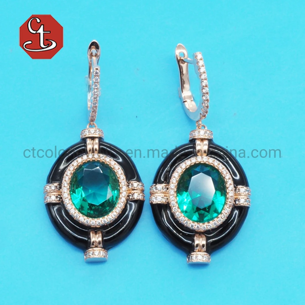 Created Black Onyx Silver Earring Gem Stone Jewelry with Enamel Elegant Sterling 925 Silver Jewelry