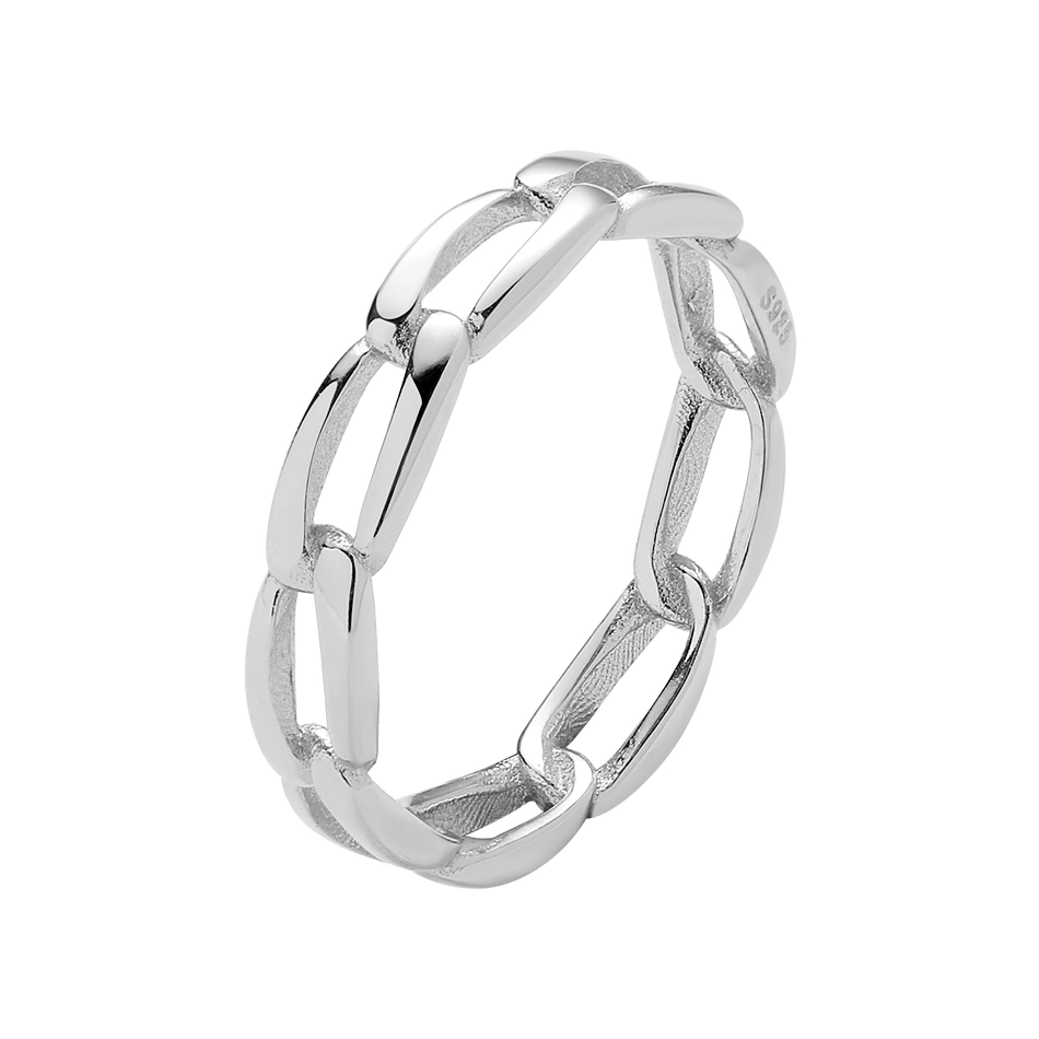 High Quality 18K Gold Plated Women Jewelry Classic 925 Sterling Silver Open Link Chain Ring