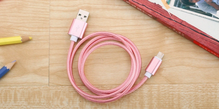 2.4A USB Data Cable Metal Plug, Nylon Braided Cellphone Cable