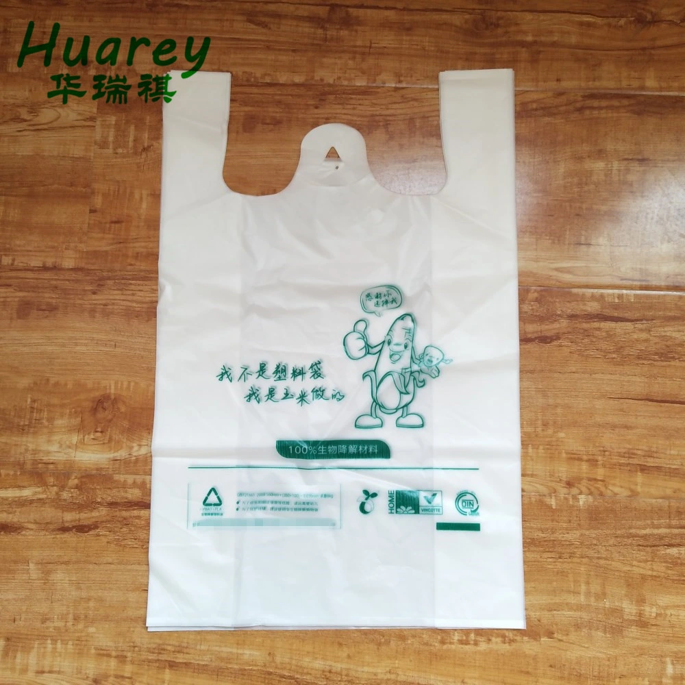 100% Compostable Plastic Singlet Carrier Plastic Biodegradable T-Shirt Bags with Logo