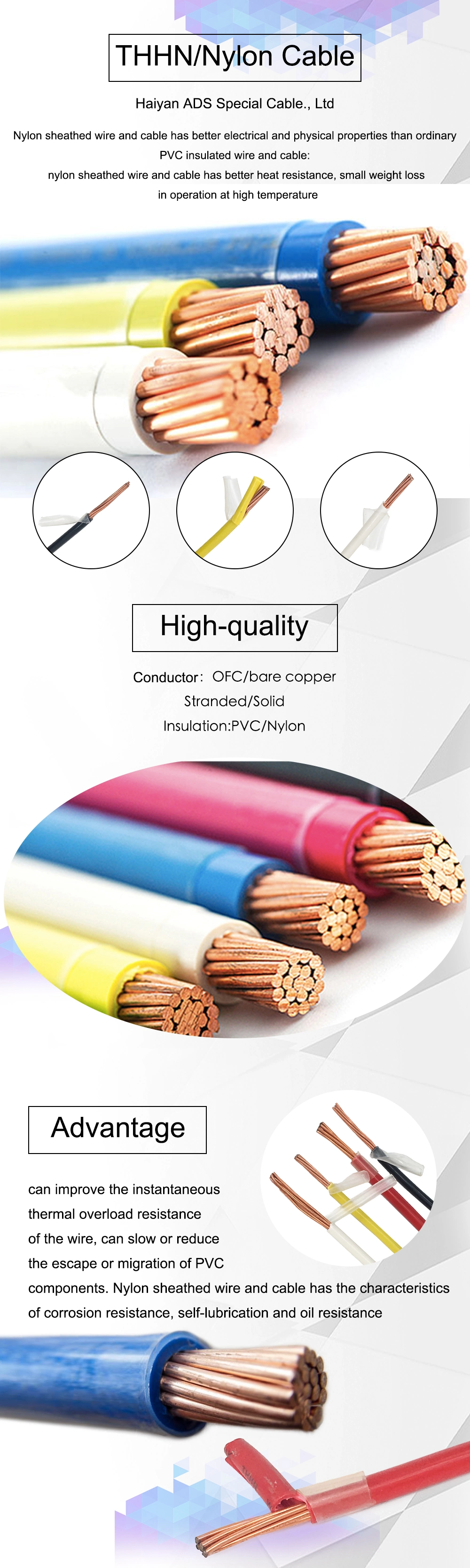 Thhn 2mm 3.5mm 5.5mm 8mm Nylon Jacket Electrical Wire Building Cable Nylon Cable