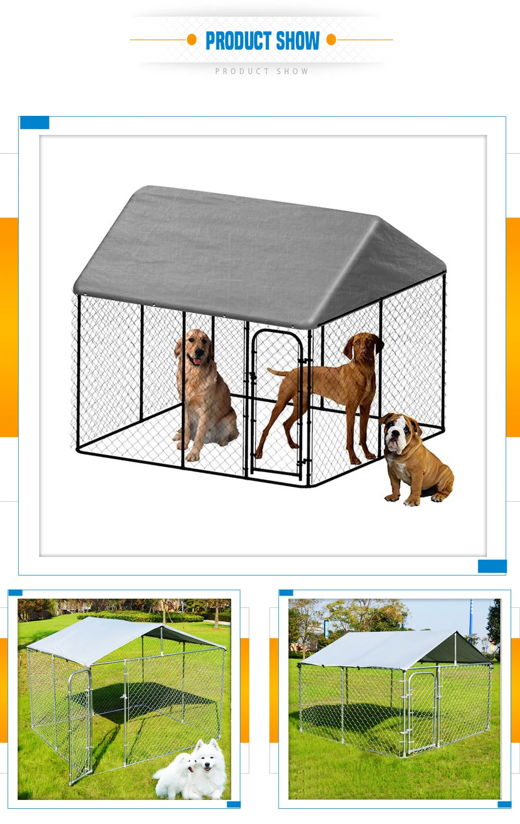 Easy Install Big Dog Kennel Pet Play Pen Chain Link Dog Cages Dog Carrier