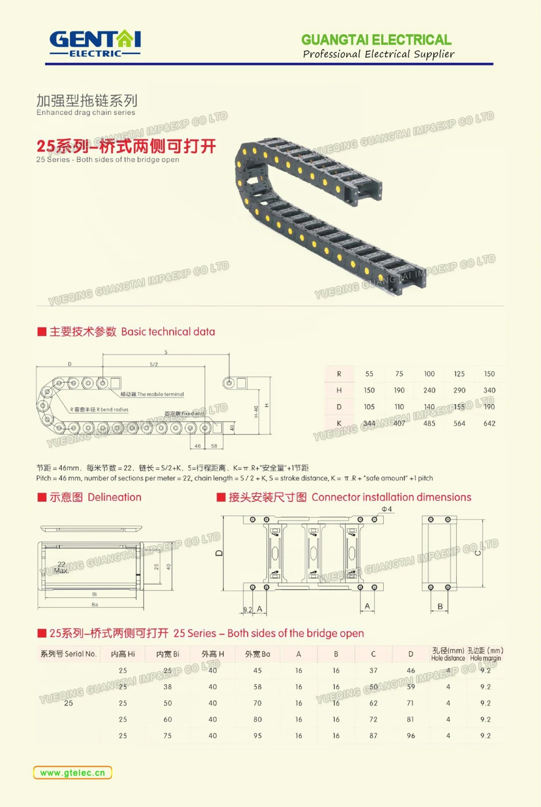 25 Series 3D Printer Enhanced Nylon PA66g Silence Bridge Can Be Opened on Both Side Type Drag Chain Towline