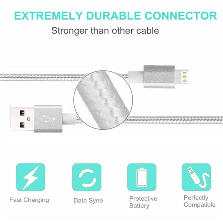 10FT 3 Nylon Braided USB Cable Lightinig Cable iPhone Cable Mobile Data Cable