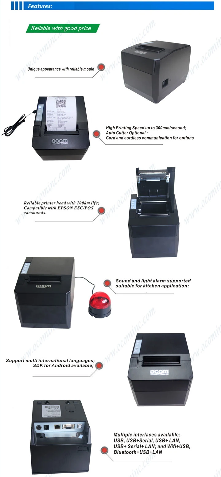 USB Serial LAN Cable Bluetooth WiFi Cutter 80mm Receipt Thermal Printer for POS