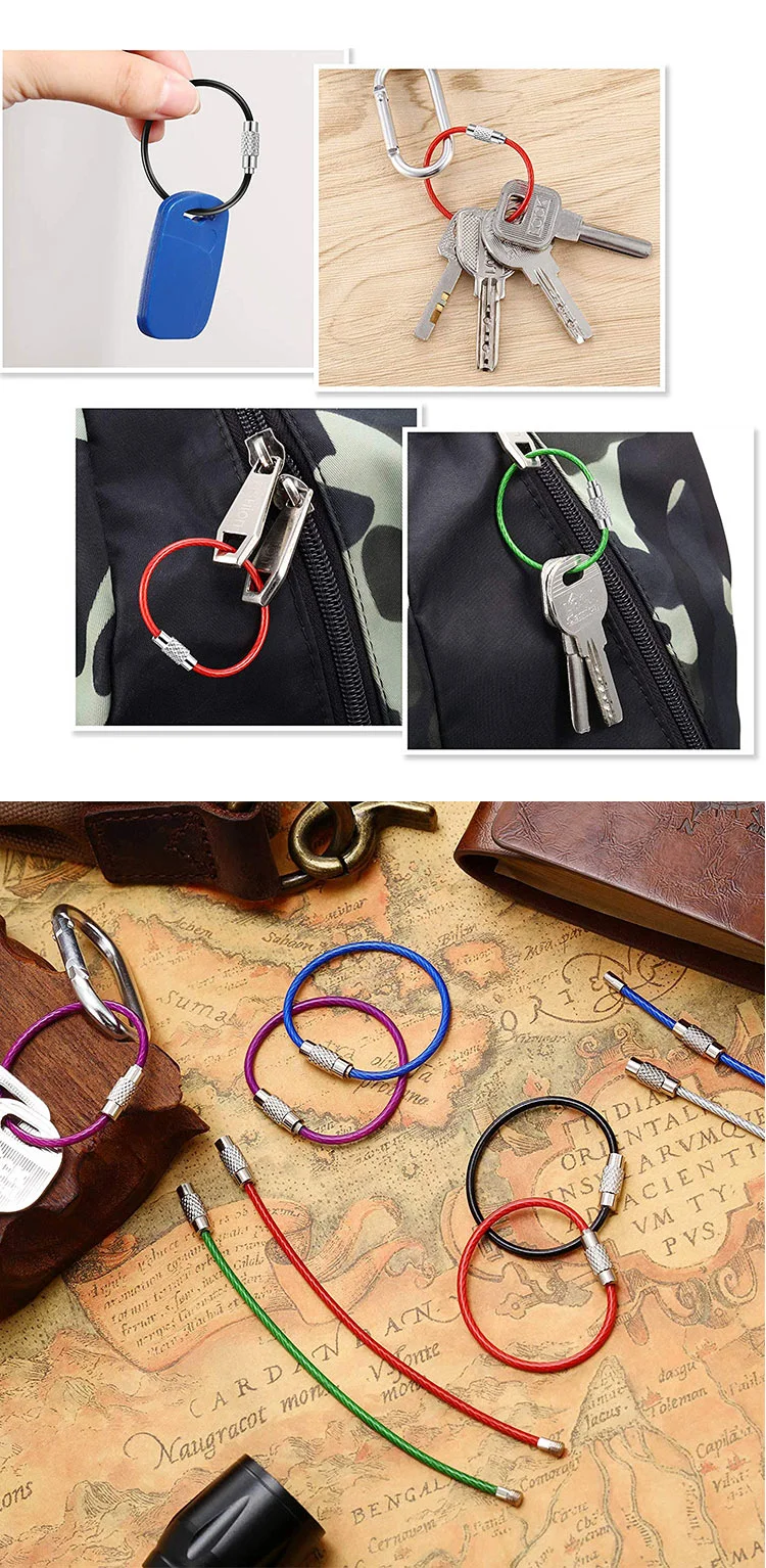 Colorful Screw Lock Cable Steel Wire Rope Colorful Key Rings Split Ring Key Chain