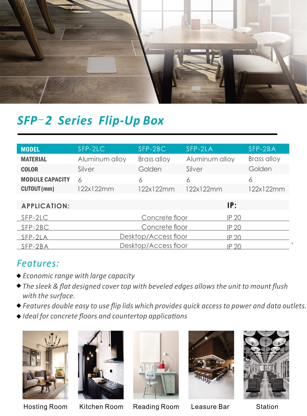 EU Flip-up Open Type Floor Box Sockets with Useful Cable Exists