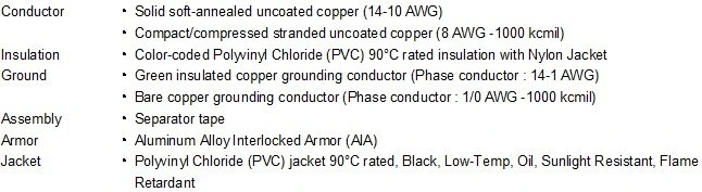 Mc Cable Copper Conductors Galvanized Steel Interlocked Armor Cable