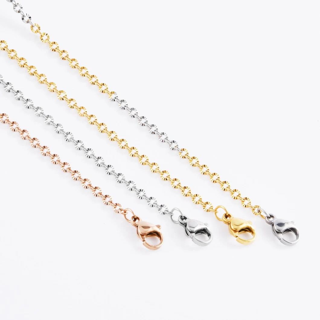 Hot Sell Stainless Steel Cable Chain Necklace with Flower Embossed Gold Plated Finished Chain Making