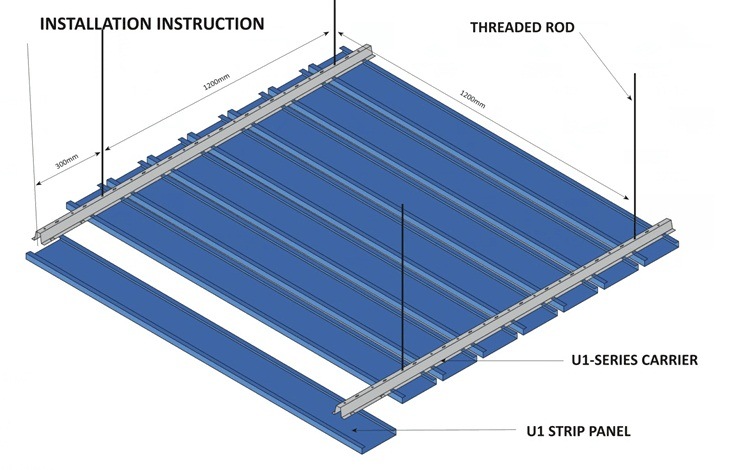 Aluminum U-Shaped Baffle Linear Ceiling for Interior Design