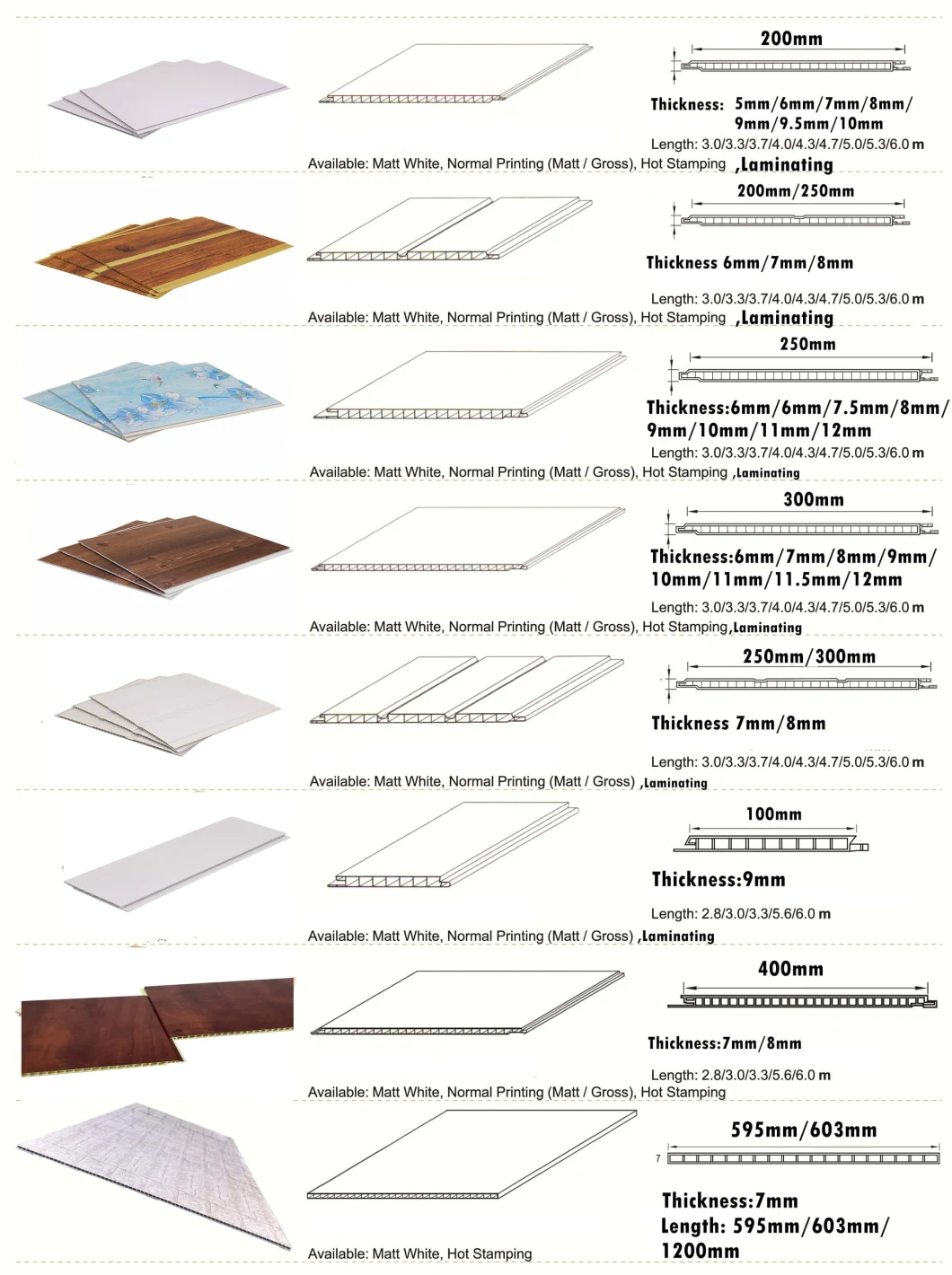250mm Flat Surface Long Strip Wood Color Printing Design PVC False Ceiling