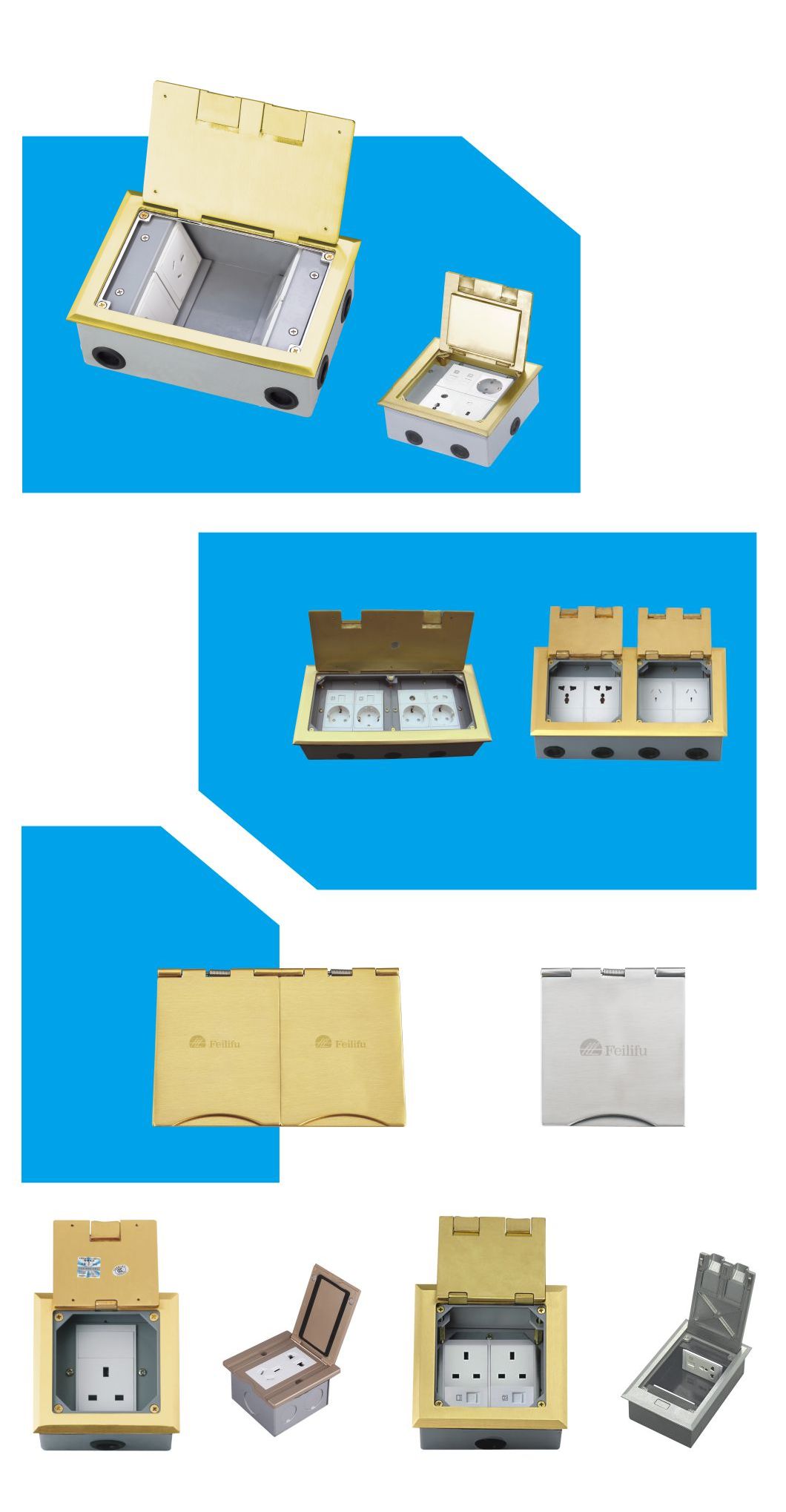 Aluminum Alloy Material Floor Boxes/Floor Mounted Sockets/Extension Socket
