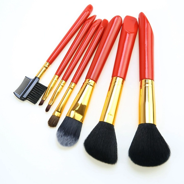 Factory Price Popular 7PCS Red Color Travel Makeup Brush Wooden Handle Eyebrow Makeup Brush Set