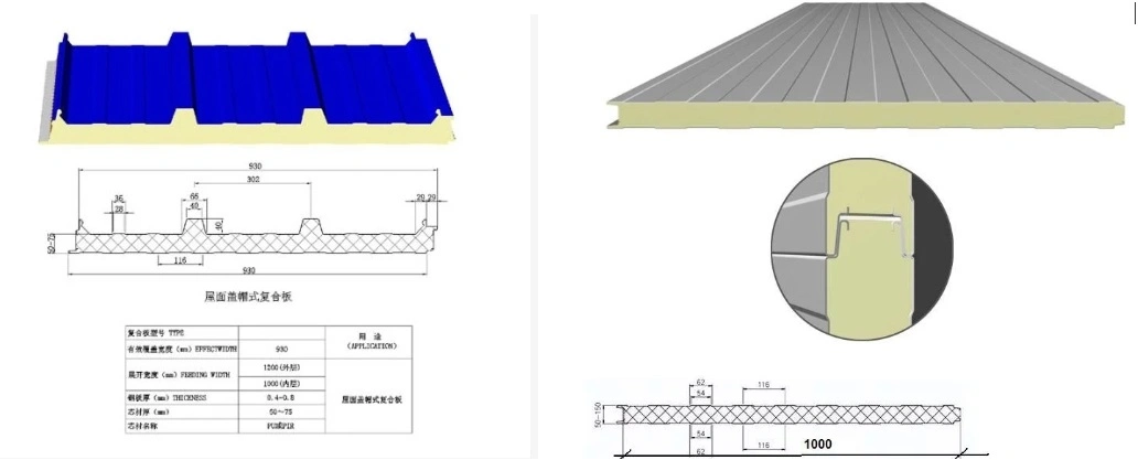 EPS/Rockwool/Glasswool/PU/PIR Insulated Prefabricated Tile Roofs Sandwich/Sandwich Panels