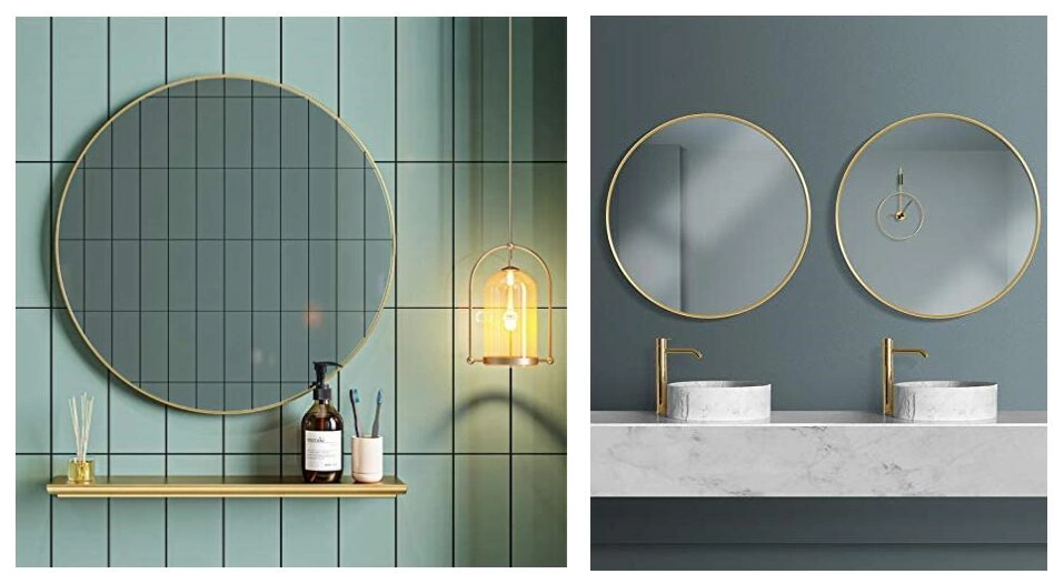 Gold Aluminum Oval Metal Frame Mirror Wall Mirror for Modern Home Decoration Luxury Interior Bathroom Entryway
