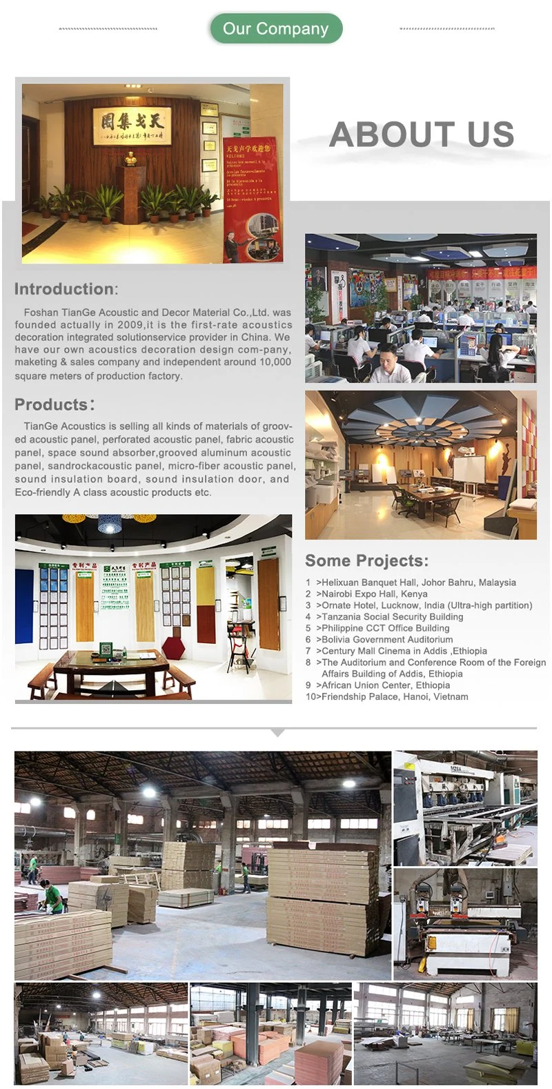 Tiange MDF Soundproof Decorative Wooden Grooved Acoustic Sound Absorption Ceiling and Stadium Acoustic Wall Panel