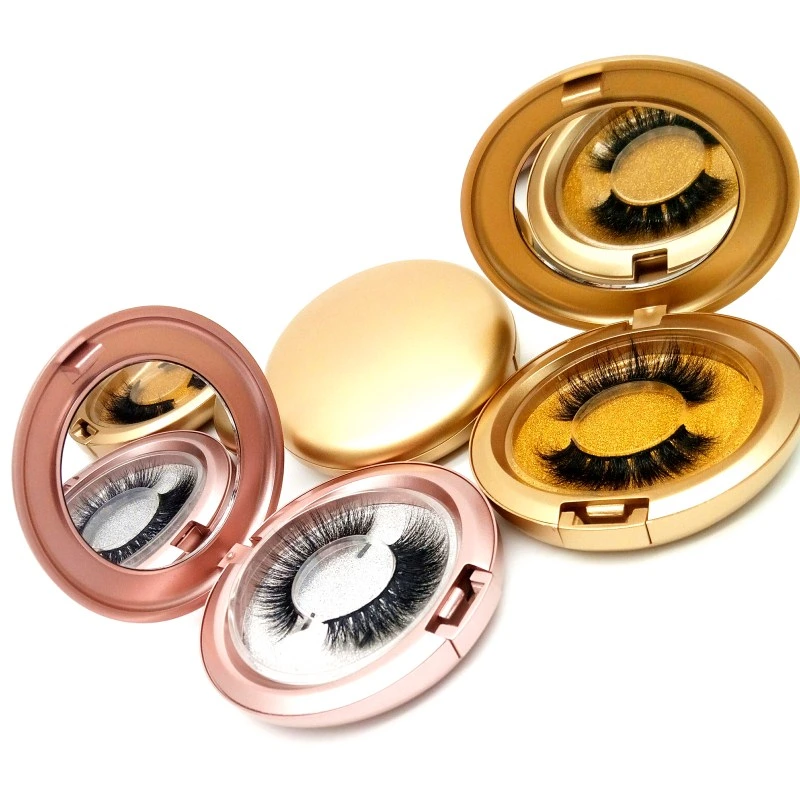 Gold and Rose Gold Round Box Supplier 3D Mink Lash Plastic Case with Mirror