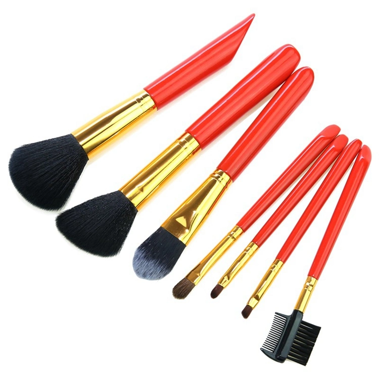 Factory Price Popular 7PCS Red Color Travel Makeup Brush Wooden Handle Eyebrow Makeup Brush Set