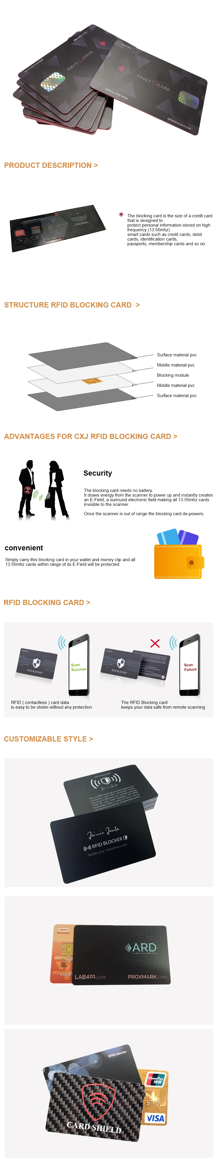 Customized Design 4 Color Printing Card Blocking Signal Card RFID Shield Card