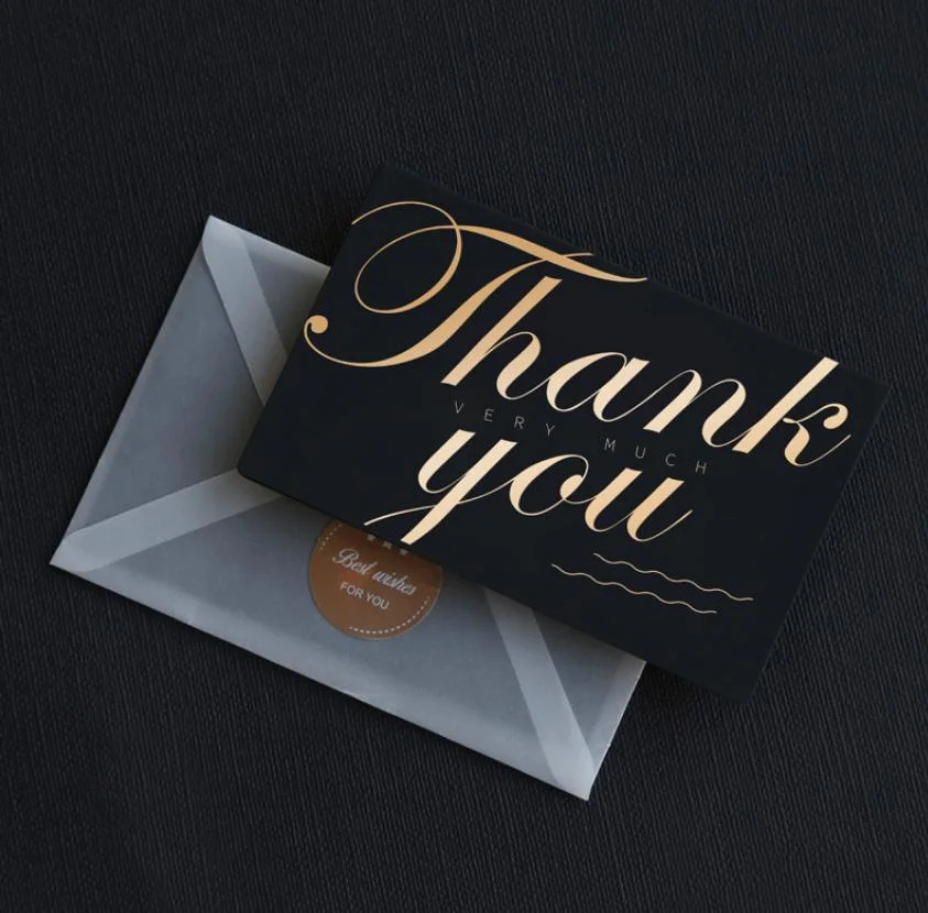 Customized Black Paper Thank You Cards, High Quality Custom Paper Cards, Greeting Card