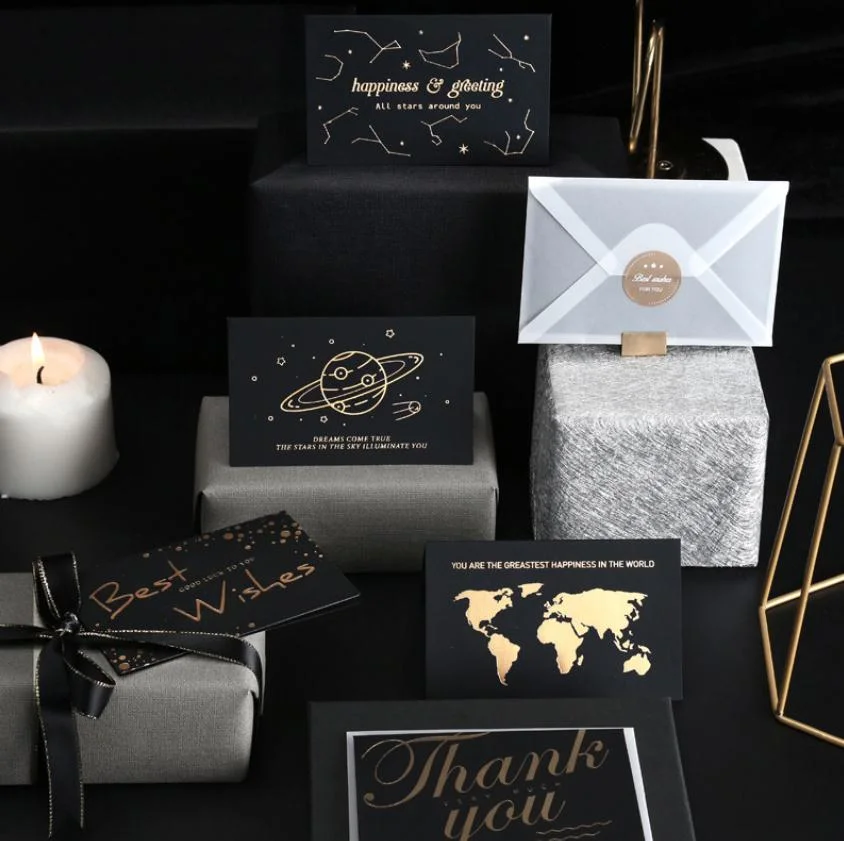 Customized Black Paper Thank You Cards, High Quality Custom Paper Cards, Greeting Card