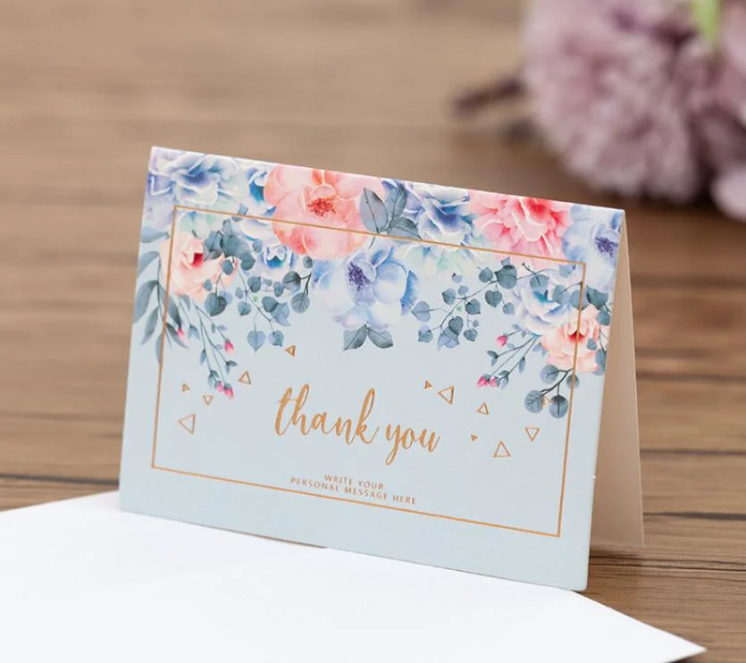 Custom Thank You Cards Greeting Card Best Wishes Post Cards Foil Stamping Paper Printing with Envelope